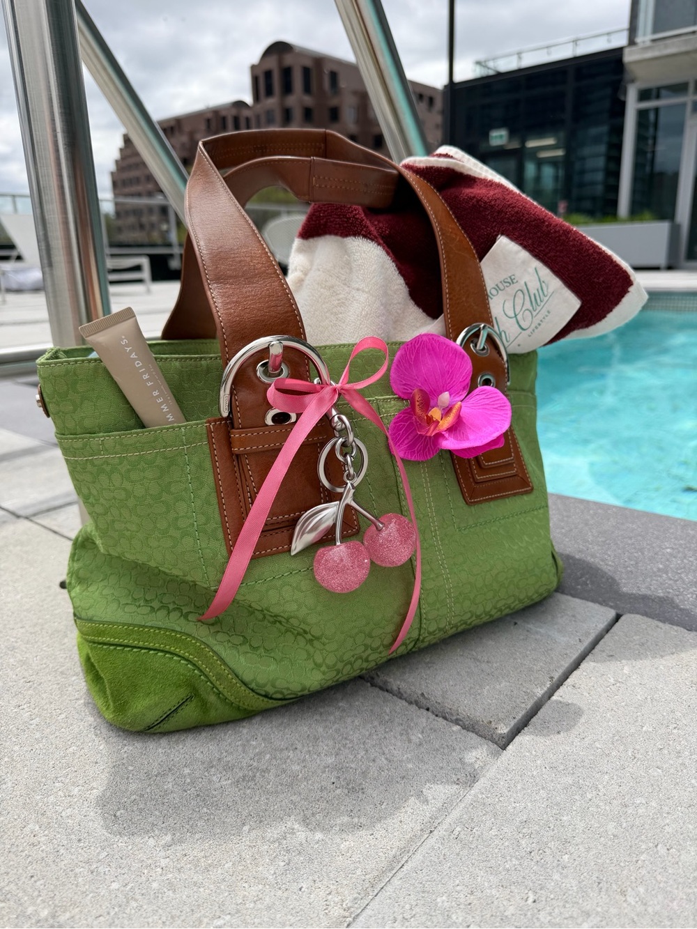 vintage  Coach Green Optic Canvas Soho Tote Bag